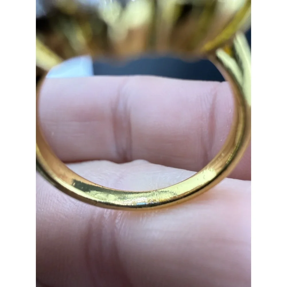 Cocktail Ring Blue Gold Tone Rhinestone Oval Cluster Size 8